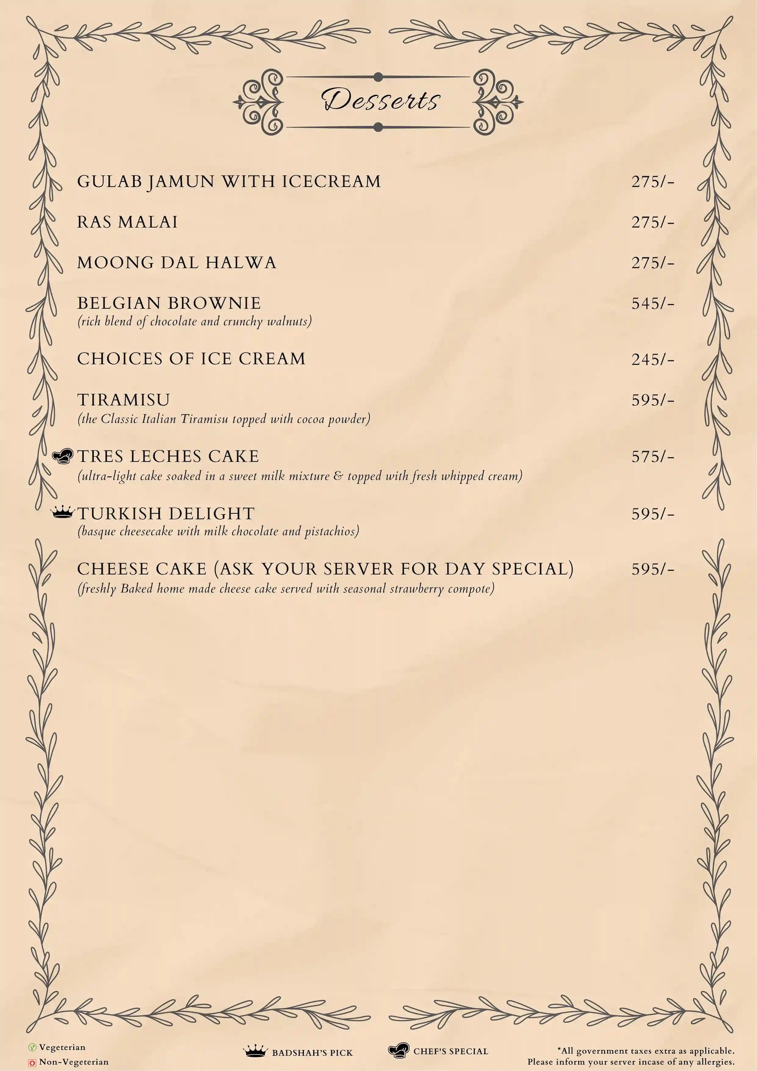 Dessert Menu