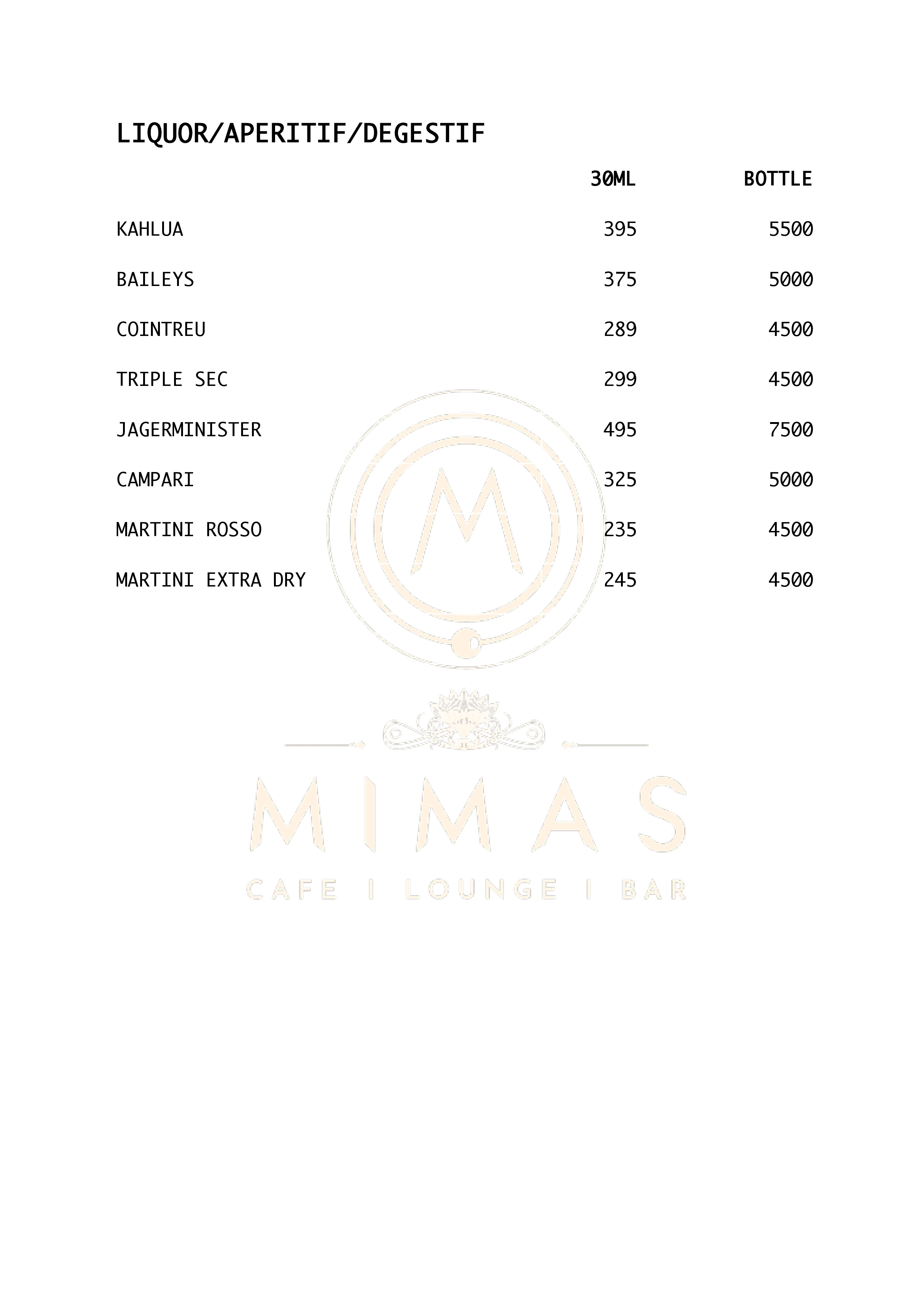 Bar Menu