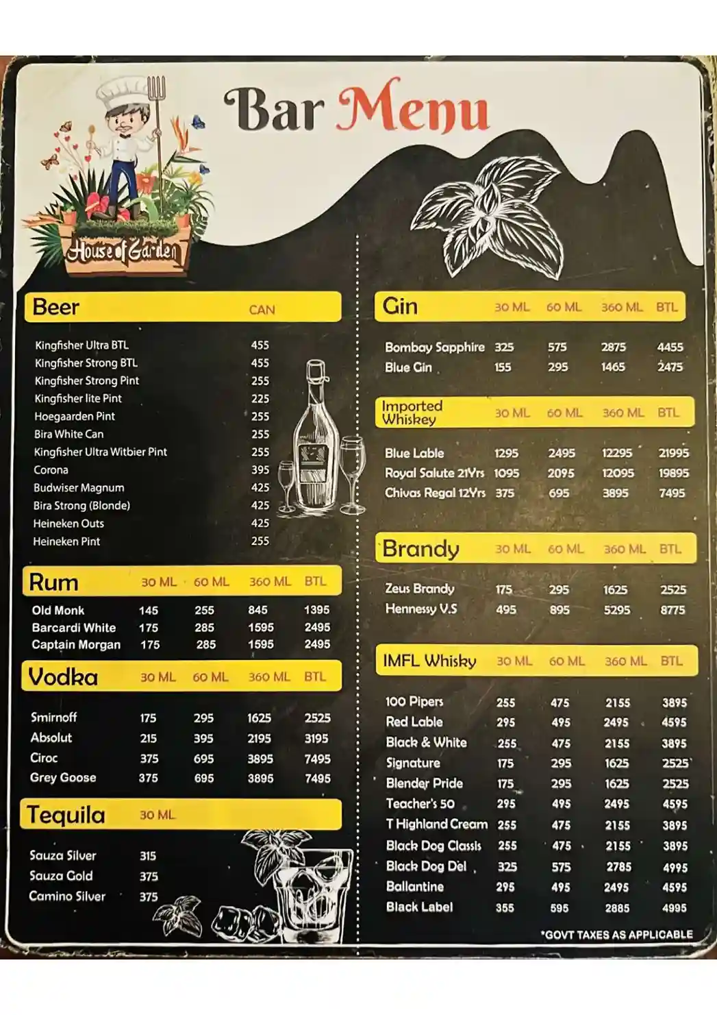 Bar Menu