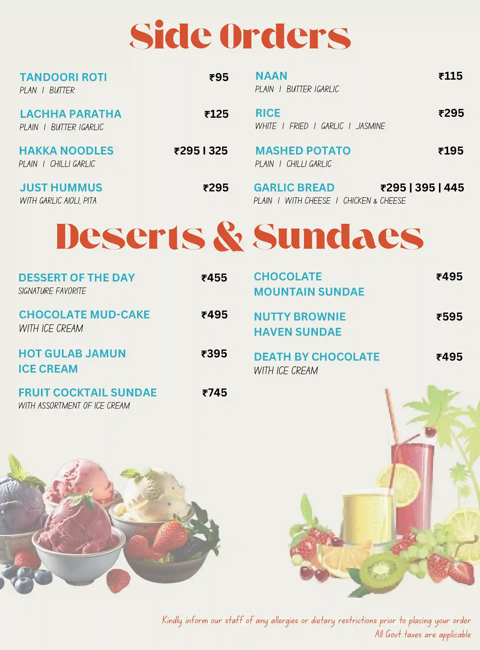 Dessert Menu