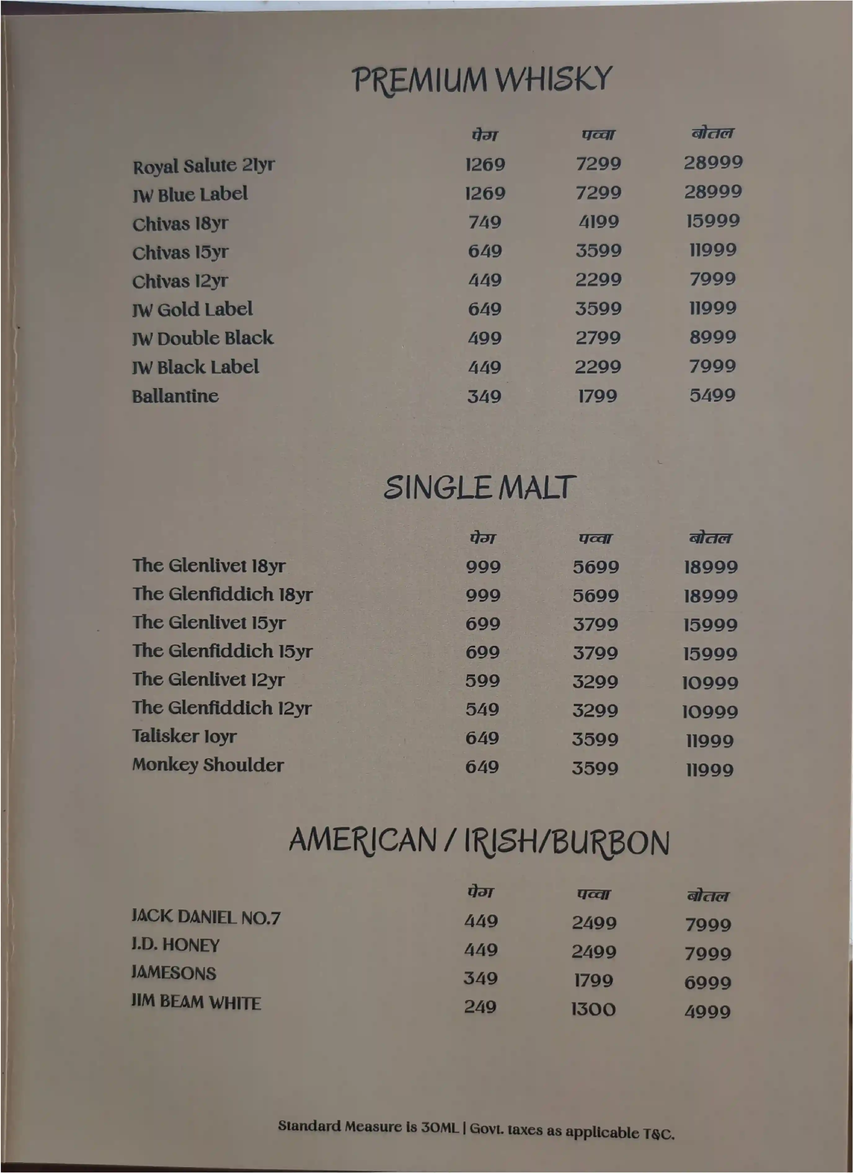 Bar Menu